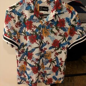 Original Use? Men's White Floral Short-Sleeve Shirt - Red, Blue, Yellow